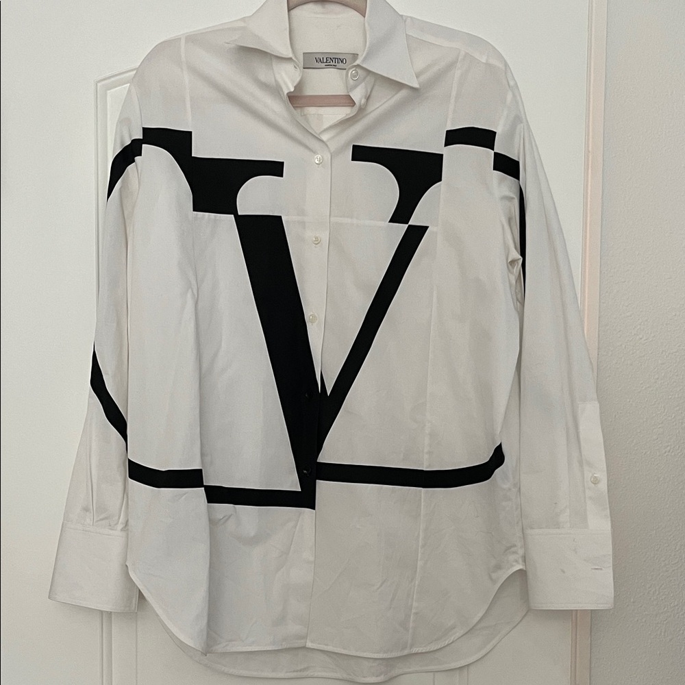 Valentino Womens Shirt with Bold Black Design on White
